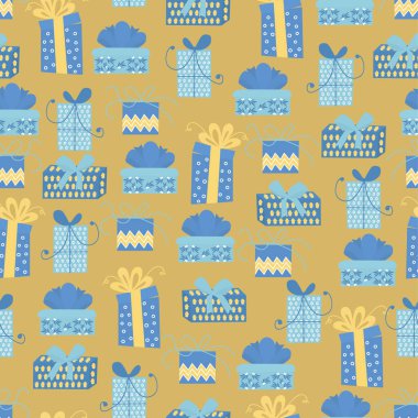 Kusursuz bir desen ve hediyeler. Paket kağıdı, tebrik kartı, duvar kağıdı için mükemmel. Yahudi bayramı. Hanuka