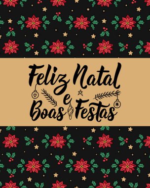 Noel kartı. Brezilya Edebiyatı. Portekizce çeviri - Mutlu Noeller ve iyi tatiller. Mürekkep çizimi. Feliz Natal e boas festas.