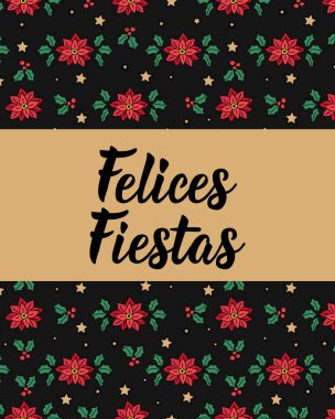 Noel kartı. İspanyolcada iyi tatiller. Felices Fiestas. Mektup. El çizimi vektör çizimi. Modern hat sanatı.