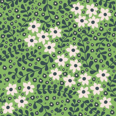 Çiçekli ve dallı kusursuz dekoratif zarif desen. Tekstil, duvar kâğıdı, kapak, yüzey baskısı. Retro stil. Moda kumaşı için.