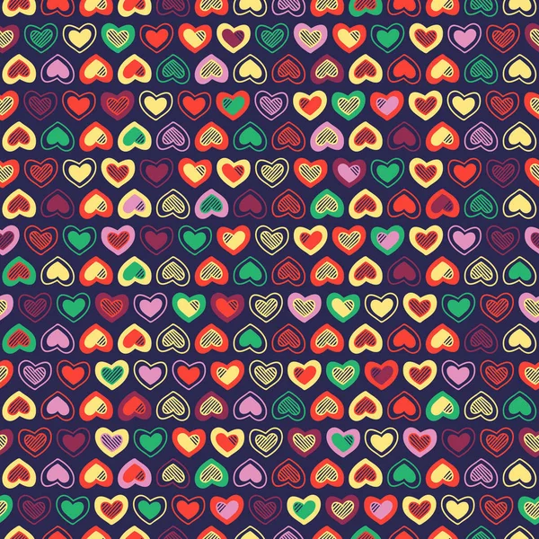 Colorful Bright Seamless Pattern Hearts Print Textile Wallpaper Covers Surface — Stock Vector