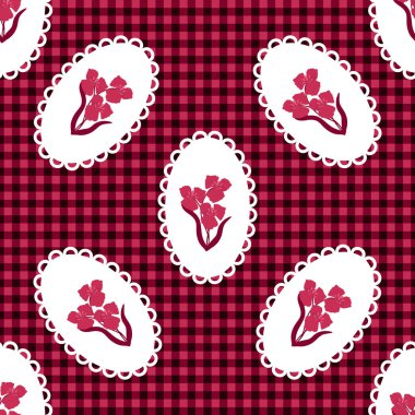Soyut pembe çiçeklerdeki klasik, pürüzsüz besin torbası deseni. Tekstil, duvar kâğıdı, kapak, yüzey baskısı. Retro stil. Moda kumaşı için.