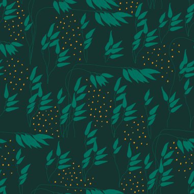 Şirin yeşil dalları olan kusursuz dekoratif zarif desen. Tekstil, duvar kâğıdı, kapak, yüzey baskısı. Retro stil. Moda kumaşı için.