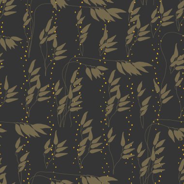 Şirin kahverengi dalları olan kusursuz dekoratif zarif desen. Tekstil, duvar kâğıdı, kapak, yüzey baskısı. Retro stil. Moda kumaşı için.