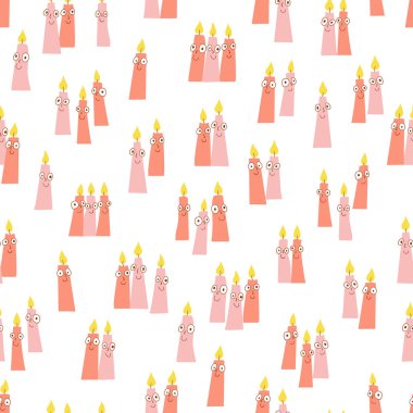 Seamless decorative elegant pattern with cartoon candles. Print for textile, wallpaper, covers, surface. Retro stylization. For fashion fabric.