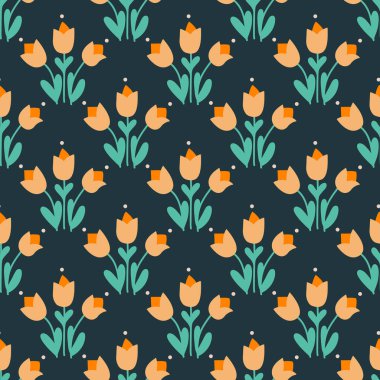 Laleli kusursuz dekoratif zarif desen. Tekstil, duvar kâğıdı, kapak, yüzey baskısı. Retro stil. Moda kumaşı için.