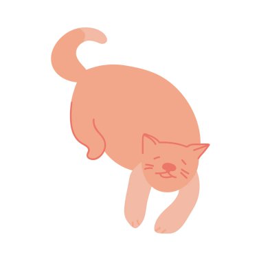 Tek el çizilmiş kedi komik bir poz veriyor. Vektör çizimi. Beyaz bir arkaplanda izole edilmiş.