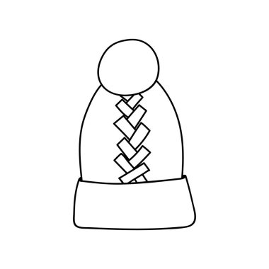 Pomponlu tek el şapka. Doodle vektör çizimi. Beyaz bir arkaplanda izole edilmiş.