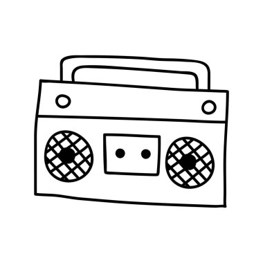 Tek elle çizilmiş taşınabilir teyp. Doodle vektör çizimi. Beyaz bir arkaplanda izole edilmiş.