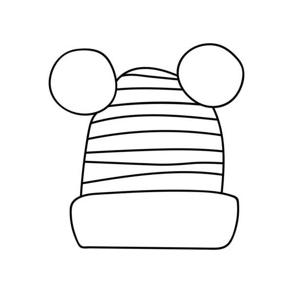 Chapéu Desenhado Mão Com Pompons Ilustração Vetorial Doodle Isolado Sobre —  Vetores de Stock