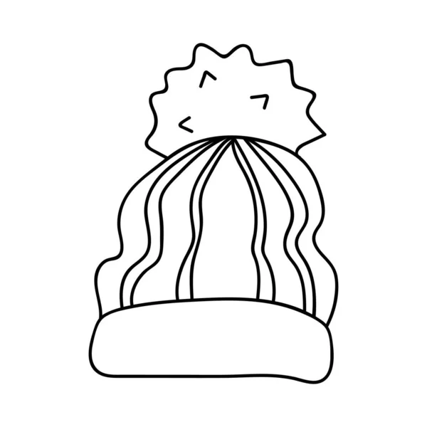 片手にポンポン付きの帽子を描いた 落書きベクトルイラスト 白い背景に隔離された — ストックベクタ
