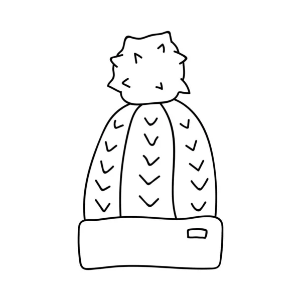Chapéu Desenhado Mão Com Pompon Ilustração Vetorial Doodle Isolado Sobre —  Vetores de Stock