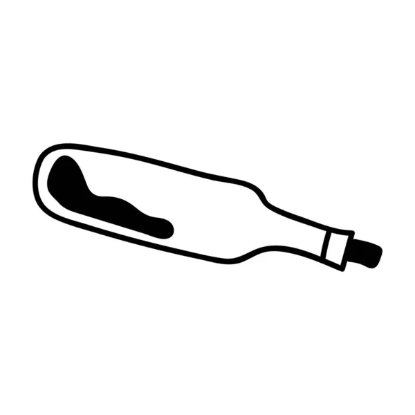 Αλεσμένο Μισοτελειωμένο Ανεστραμμένο Μπουκάλι Κρασί Εικονογράφηση Doodle Διάνυσμα Απομονωμένα Λευκό — Διανυσματικό Αρχείο
