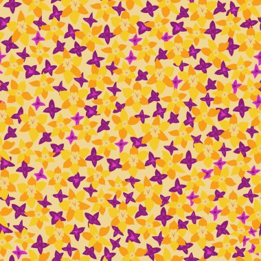 Sarı nergisli kusursuz dekoratif desen. Tekstil, duvar kâğıdı, kapak, yüzey baskısı. Retro stil. Moda kumaşı için.