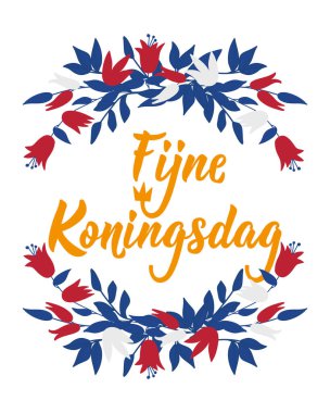 Krallar günün kutlu olsun. Hollanda metni: Mutlu Krallar Günü. Mektup. Vektör çizimi. El ilanları, afişler ve posterler için. Modern hat sanatı. Fijne Koningsdag.