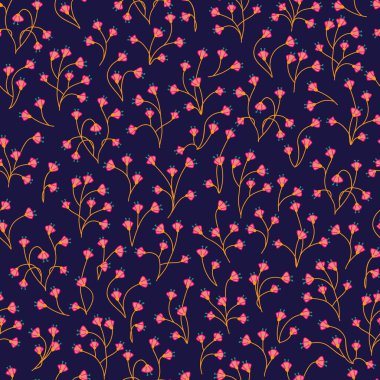 Pembe çiçekli kusursuz dekoratif zarif desen. Tekstil, duvar kâğıdı, kapak, yüzey baskısı. Retro stil. Moda kumaşı için.