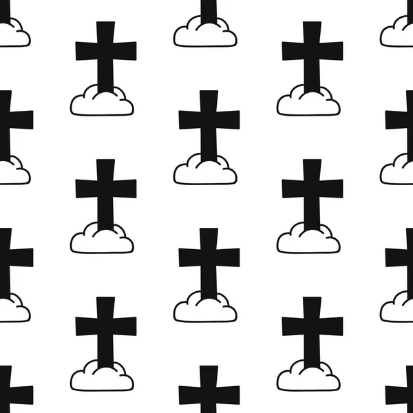 Patrón Cristiano Sin Costuras Fondo Con Nubes Cruces Bautismo Símbolos — Archivo Imágenes Vectoriales