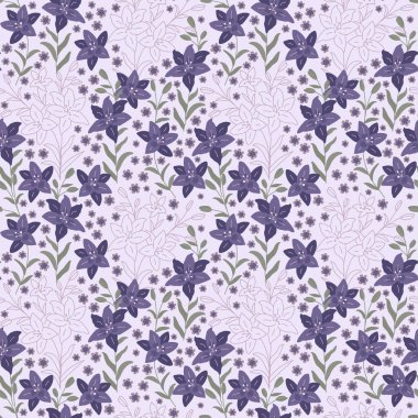 Seamless decorative elegant pattern with lilies. Print for textile, wallpaper, covers, surface. Retro stylization. For fashion fabric.