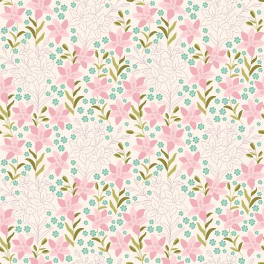 Seamless decorative elegant pattern with lilies. Print for textile, wallpaper, covers, surface. Retro stylization. For fashion fabric.