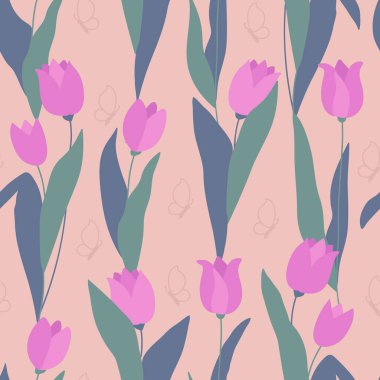 Laleli kusursuz dekoratif zarif desen. Tekstil, duvar kâğıdı, kapak, yüzey baskısı. Retro stil. Moda kumaşı için.