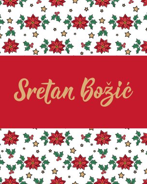 Noel kartı. Hırvatça ve Karadağca 'dan çeviri: Mutlu Noeller. Tatil mektupları. El çizimi vektör çizimi. Modern hat sanatı.