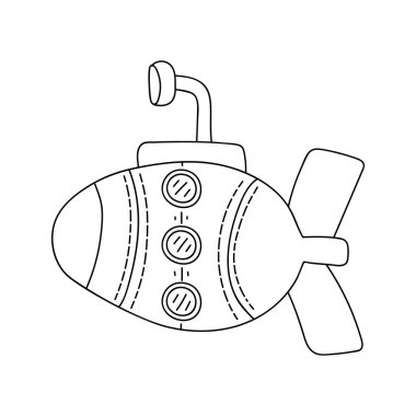 Periskoplu el yapımı bir denizaltı. Doodle vektör çizimi. Beyaz bir arka planda izole edilmiş. Yaz havası
