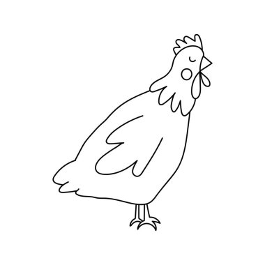 Single hand drawn chicken. Doodle vector illustration. Isolated on a white background.