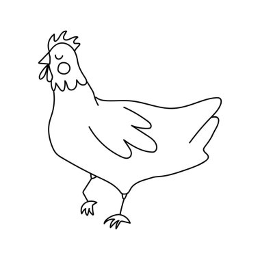 Single hand drawn chicken. Doodle vector illustration. Isolated on a white background.