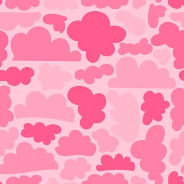 Pembe bulutlu kusursuz bir desen. Tekstil, duvar kâğıdı, kapak, yüzey baskısı. Retro stil. Moda kumaşı için.