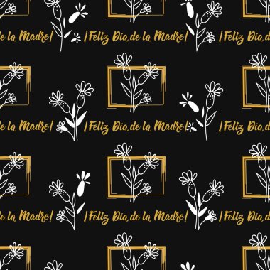Harflerle kusursuz dekoratif zarif desen. İspanyolca Anneler Günün kutlu olsun. Feliz Dia de la Madre. Tekstil, duvar kâğıdı, kapak, yüzey baskısı. Moda kumaşı için.
