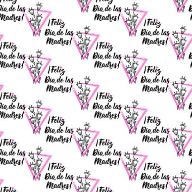 Harflerle kusursuz dekoratif zarif desen. İspanyolca Anneler Günün kutlu olsun. Feliz Dia de la Madre. Tekstil, duvar kâğıdı, kapak, yüzey baskısı. Moda kumaşı için.