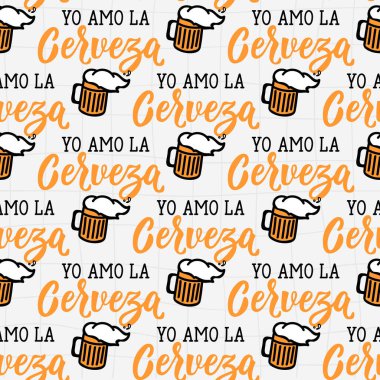 İspanyol harfleriyle kusursuz ve zarif bir desen. İspanyolca 'dan çeviri - Biraya bayılırım. Modern hat sanatı