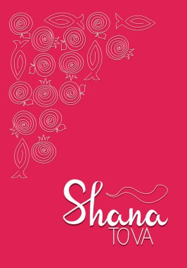 İbranice 'den çeviri: Mutlu yıllar. Tebrik kartları, posterler ve sosyal medya için mükemmel bir tasarım. Yahudi bayramı Rosh Hashana. Shana Tova.