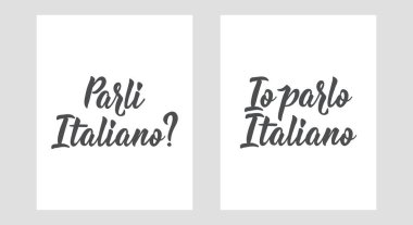 İtalyanca 'nın çevirisi: İtalyanca biliyor musun? İtalyanca biliyorum. Mektup. Mürekkep çizimi. Modern fırça kaligrafisi. İki kart seti
