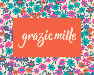 Teşekkürler, Mille. İtalyanca çevirisi - Çok teşekkürler. Tebrik kartları, posterler ve sosyal medya için mükemmel bir tasarım. İtalyan Harfleri.