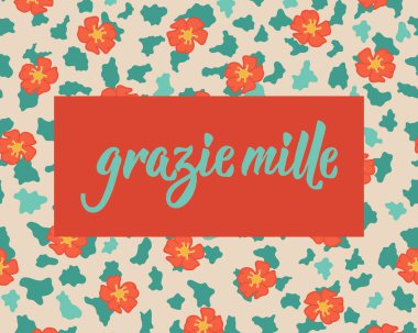 Teşekkürler, Mille. İtalyanca çevirisi - Çok teşekkürler. Tebrik kartları, posterler ve sosyal medya için mükemmel bir tasarım. İtalyan Harfleri.