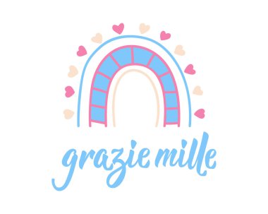 Teşekkürler, Mille. İtalyanca çevirisi - Çok teşekkürler. Tebrik kartları, posterler ve sosyal medya için mükemmel bir tasarım. İtalyan Harfleri.