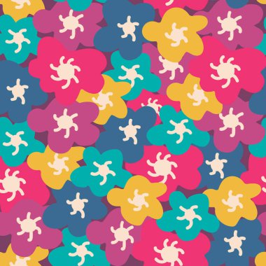 Parlak çiçekli kusursuz dekoratif desen. Tekstil, duvar kâğıdı, kapak, yüzey baskısı. Moda kumaşı için.