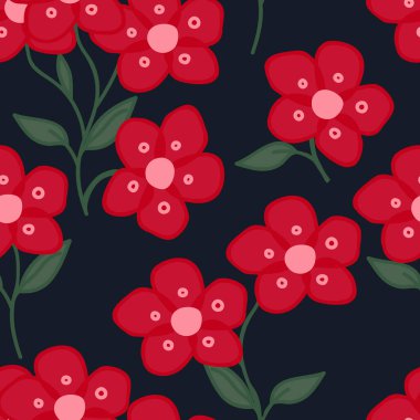 Parlak çiçekli kusursuz dekoratif desen. Tekstil, duvar kâğıdı, kapak, yüzey baskısı. Moda kumaşı için.