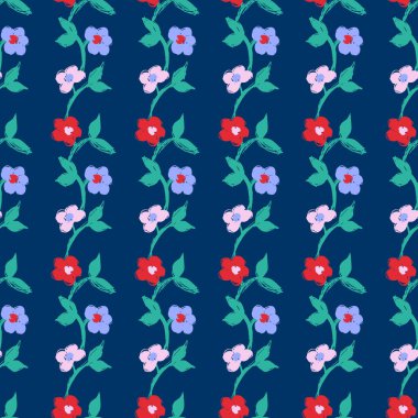 Küçük çiçeklerdeki kusursuz desen. Tekstil, duvar kâğıdı, kapak, yüzey baskısı. Retro stil. Moda kumaşı için.