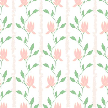 Çiçek açan manolya dallarıyla kusursuz desen. Tekstil, duvar kâğıdı, kapak, yüzey baskısı. Retro stil. Moda kumaşı için.