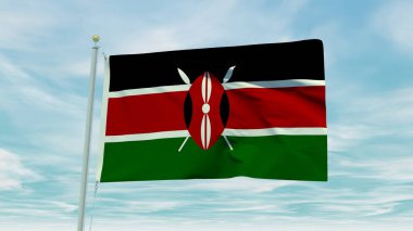 Seamless loop animation of the Kenya flag on a blue sky background. 3D Illustration. High quality 3d illustration