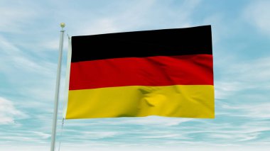 Seamless loop animation of the Germany flag on a blue sky background. 3D Illustration. High quality 3d illustration