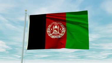 Seamless loop animation of the Afganistan flag on a blue sky background. 3D Illustration. High quality 3d illustration