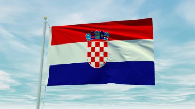 Seamless loop animation of the Croatia flag on a blue sky background. 3D Illustration. High quality 3d illustration