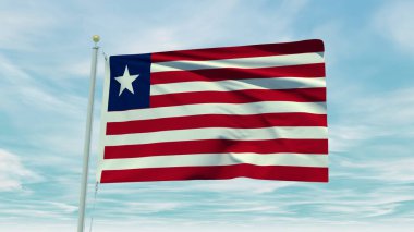Seamless loop animation of the Liberia flag on a blue sky background. 3D Illustration. High quality 3d illustration