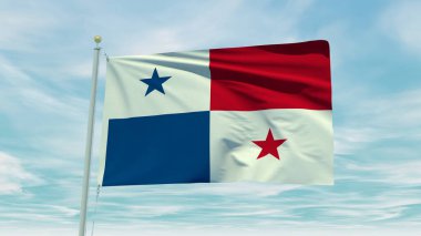 Seamless loop animation of the Panama flag on a blue sky background. 3D Illustration. High quality 3d illustration