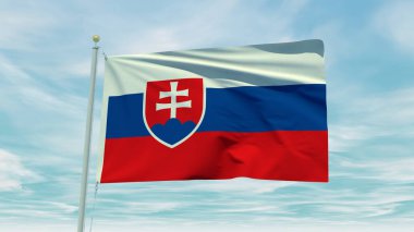 Seamless loop animation of the Slovakia flag on a blue sky background. 3D Illustration. High quality 3d illustration