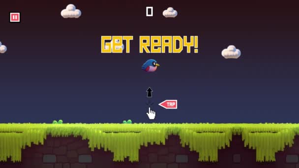 Nep Video Game Gameplay Animatie Met Vliegende Vogel Thema Vogelspel — Stockvideo