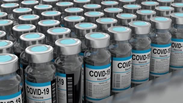 Sars Cov Covid Coronavirus Producción Masa Vacunas Laboratorio Botellas Con — Vídeo de stock